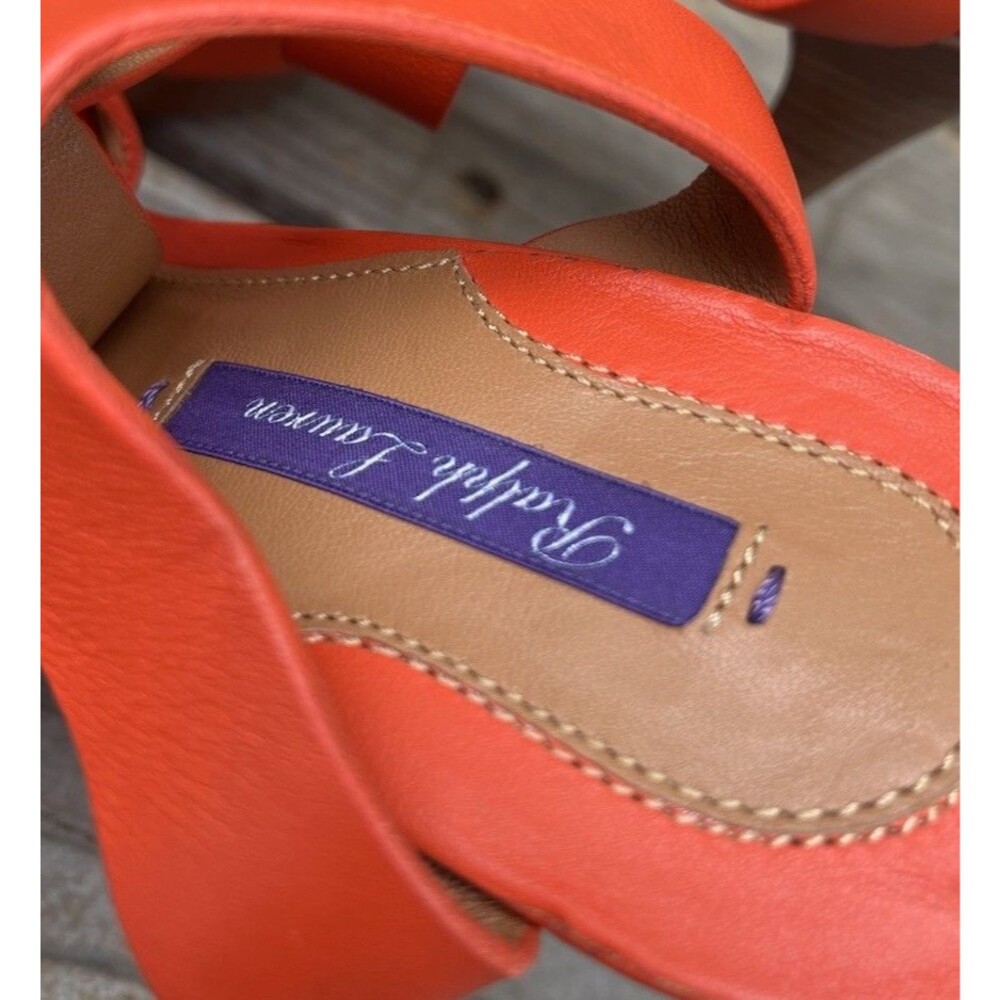 Ralph Lauren Purple Label Women’s 39.5 B Orange Leather 5" Heel Sandals Italy - Picture 10 of 15